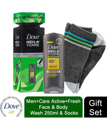 Dove Men+Care Active+Fresh Face & Body Wash 250ml & Socks Gift Set for him Dove Men+Care gift set Perfect Stocking filler Secret Santa or All-year-round gift - Buy Online on GoSupps.com