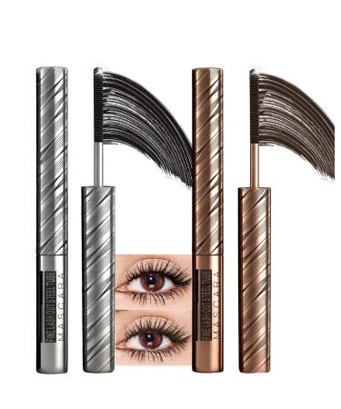 Iron Mascara Noir Marron Longue Dur e Waterproof 5D Curling Effet Washable Metal Wand Mascara Volume et Longueur R sistant aux Taches Hypoallerg nique Lash Extension Maquillage Femmes pour Yeux Noir+ Marron