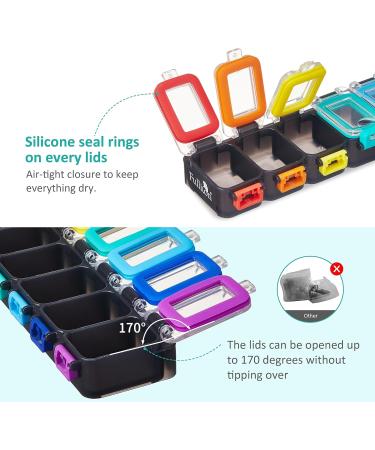 Fullicon Weekly Pill Box 7 Day Ultra Moisture & Spill Proof Daily Pill Organiser Large Tablet Organiser with Secure Buckle Compact Medication Organizer Vitamin & Fish Oil Black Rainbow - Buy Online on GoSupps.com