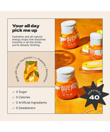 Buoy Energy Electrolyte Drops - 40 Servings - Caffeine from Green Tea + L-Theanine for Jitter-Free Focus - Ideal for Tea, Shakes, Juice, and Beer - Daily Hydration & Energy Supplement - 2 Fl Oz (1 Pack) - Buy Online on GoSupps.com