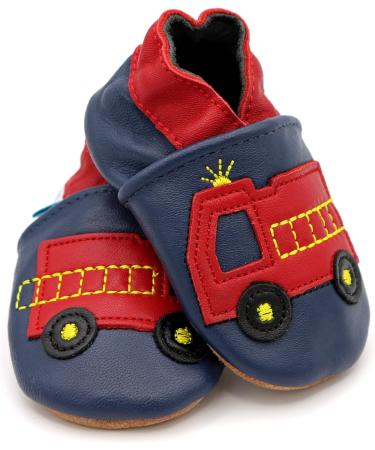 Dotty Fish Soft Leather Fire Engine Toddler Shoes for Boys | Non-Slip Suede Soles | 0-6 Months to 4-5 Years - Buy Online on GoSupps.com