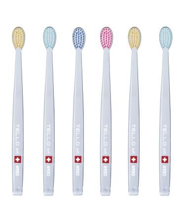 TELLO 4920 Adult Soft Swiss Toothbrush for Gentle Cleaning 6-Pack