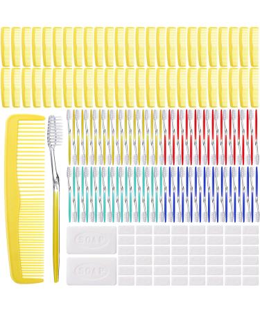 Uiifan 200 Kits Bulk Disposable Travel Hygiene Toiletry Kits Including Individually Wrapped Toothbrushes Combs Mini Bar Soaps for Hotel Charity Homeless Care Package Supplies