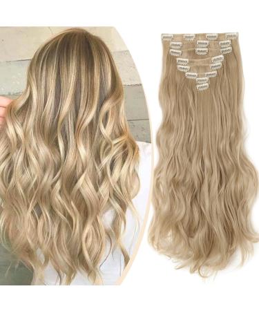 S-noilite 17-26 Inches(43-66cm) 8pcs Long Full Head Clip In Hair Extensions Extension Sexy Lady Fashion Choice 60 Colours (17 Inches-Curly Dark blonde mix bleach blonde) Dark blonde mix bleach blonde 17 Inch