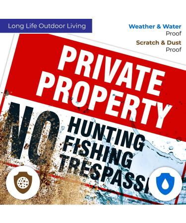 Private Property No Hunting Fishing Trespassing Sign 10x7 - 4 Pack Heavy Duty Aluminum UV Protected Weather Resistant Indoor/Outdoor Made in USA by Sigo Signs - Buy Online on GoSupps.com