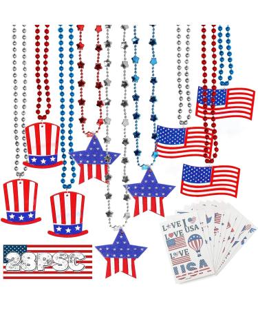 28 PCS 4th of July Accessories Party Favors: Patriotic Star Bead Necklaces and Temporary Tattoos - Independence Day Supplies for Kids and Adults - Buy Online on GoSupps.com