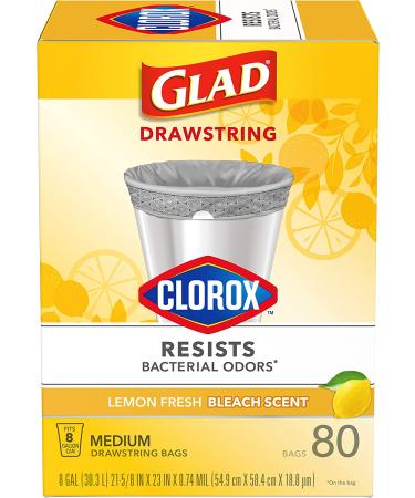 Glad Medium Drawstring Trash Bags with Clorox 8 Gallon - Lemon Fresh Bleach Scent - 80 Count - Buy Online on GoSupps.com
