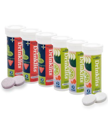 Drinklits Lemon Lime Daily Hydration & Strawberry Daily Immune Support (6) Tube Combo Pack | Great Taste Gluten Free Travel Essential | 60 Servings (10 Tablets Per Tube)