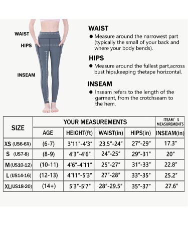 JIM LEAGUE Girls Athletic Dance Leggings - Kids Yoga Compression Pants with Pockets - Grey Medium - Buy Online on GoSupps.com
