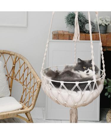 AXIBA Macrame Cat Hammock with Cushion - Hanging Cat Bed for Indoor Cats - Buy Online on GoSupps.com