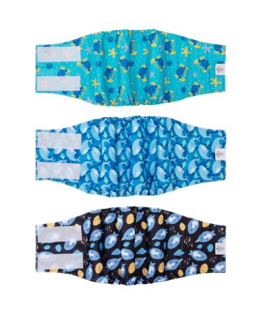 Cutebone male washable dog diapers belly bands 3 pieces of reusable dog belly band for male high-suction dog wraps with flexible Velcro dm36l-de crabs & dolphins & sea lions L (43-53.5cm)