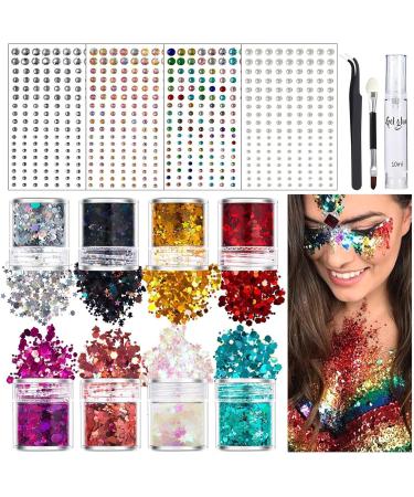  Teksome Glitter face and body paint sparkling body glitter - cosmetic-grade body glitter for nightclubs - with gel glue and brush - Buy Online on GoSupps.com