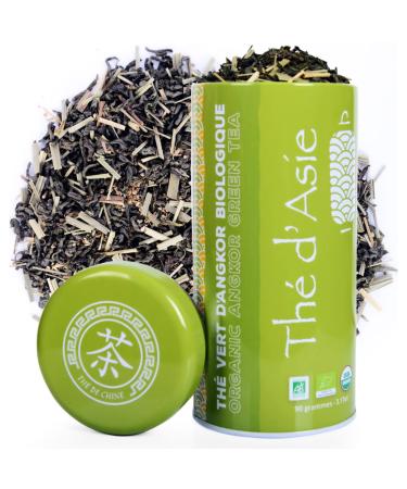 Khla Loose leaf Angkor green tea with ginger and lemongrass - 90g metal tin - Cambodian aromas - Certified organic - Asian tea by KHLA