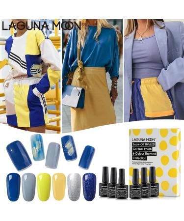 LagunaMoon Gel Nail Polish Set - 6 Colours Glitter Blue Metallic Silver Yellow Grey High-Shine Kit Gel Polish for Salon Quality DIY Nails - UV LED Soak Off Lacquer Kit Varnish Manicure & Pedicure - Buy Online on GoSupps.com