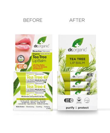 Dr. Organic Tea Tree Lip Balm | Moisturizing SPF 15 | Vegan Paraben & SLS-Free | 5.7ml - Ideal for Men & Women - Buy Online on GoSupps.com