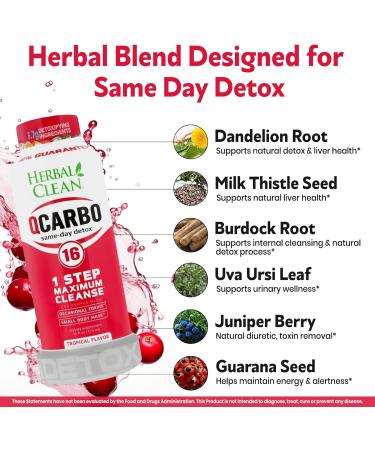 Herbal Clean Qcarbo16 Same-Day Detox Cleanse Drink (16 fl oz) - Tropical Flavor Full Body Cleanse* Detox Drink for Moderate Toxin Level* Vitamin B2 and Vitamin B12 for Men & Women - Buy Online on GoSupps.com