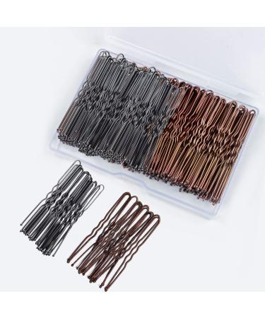 200 PCS Bobby Pins for Thick Hair 100 Black 100 Brown U Shaped Hair Pins Hair Grips for Buns Secure Hold Styling Pins with Storage Box Hair Decoration Hairdressing Salon Home Use (Brown&Black)