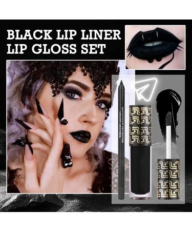 2PCS Black Matte Lip Liner & Lipstick Set - Waterproof Long-Lasting Highly Pigmented Velvet Gloss for Halloween Cosplay & Goth Makeup - Buy Online on GoSupps.com