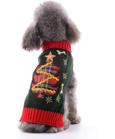 Christmas Dog Sweater | Warm Pet Turtleneck Knitwear | Perfect Gift for Puppies & Dogs | XL Golden Christmas Tree Pattern - Buy Online on GoSupps.com