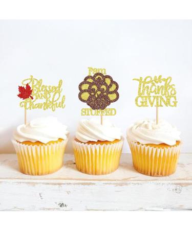 Cyodoos 24PCS Shiny Thanksgiving Cupcake Toppers Autumn Theme Cupcake Toppers T rkiye Food Selection Decoration Maple Leaf turkey Thanksgiving Cake Party Decoration Selection - Buy Online on GoSupps.com