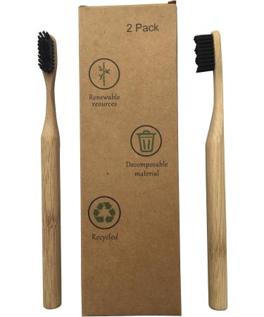 Bamboo Toothbrushes 2-Piece Set | Eco-Friendly 100% Recyclable with Bamboo Handle & Activated Carbon Bristles - Buy Online on GoSupps.com