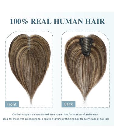 SARO-UP 10 Real Human Hair Clip-In Hair Topper for Women with Thinning Hair - Medium Brown & Honey Blonde (P4/27) - Hair Extensions for Thinning Hair/Hair Loss - Buy Online on GoSupps.com