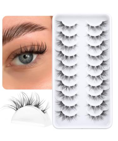 False Eyelashes Cluster Lashes Natural Look Wispy Manga Eyelash Extensions Strip Cat Eye Lashes Pack with Clear Band Short Anime Korean Fake Eyelash 10 Pairs ALICROWN A- Clusters 2-in-1 Lashes
