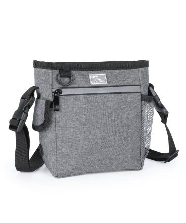 PETTOM Dog Treat Pouch Magnetic Closure Large Dog Treat Bags for Walking with Removable Liner Hands-Free Snack Bag for Dogs Built-in Poop Bag Dispenser (Gray)