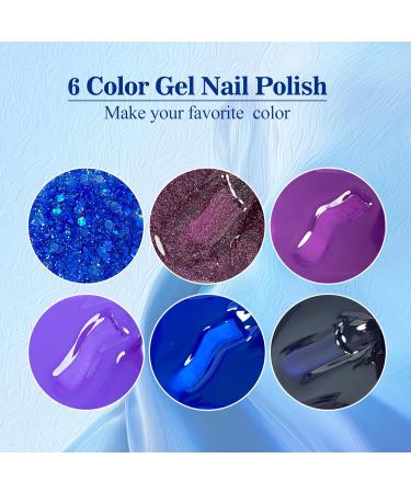 6 Colors Blue Purple Series Gel Nail Polish Kit-Glitter Sparkle Purple Diamond Blue Navy Blue Sapphire Blue- Soak-Off UV/LED Nail Polish Gel for Home Salon DIY Nail Art 5ML - Buy Online on GoSupps.com