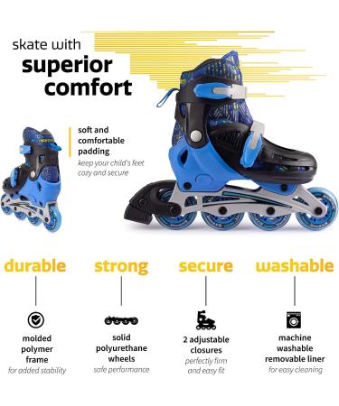 New Bounce Adjustable Inline Skates for Kids - Blue Small | 4 Wheel Blades Roller Skates for Boys, Girls, Teens & Young Adults | Outdoor Rollerskates for Beginners & Advanced - Buy Online on GoSupps.com