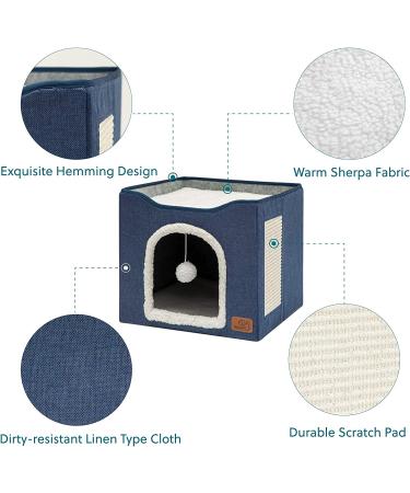 Bedsure Cat Beds for Indoor Cats | Large Cat Cave with Fluffy Ball & Scratch Pad - Foldable Pet House 16.5x16.5x14 - Buy Online on GoSupps.com