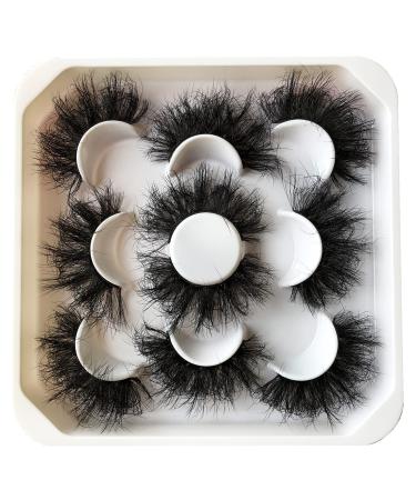 Pooplunch False Eyelashes 25MM Fluffy Dramatic Faux Mink Lashes 5 Pairs Long Thick Volume Messy Crossed Fake Eye Lashes Pack Fluffy|17-25MM