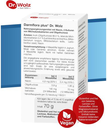  Dr. Wolz Gut Flora Plus Dr. Wolz - 24 billion lactic acid bacteria per day - 4 cultures of lactic acid bacteria - 70 g - Buy Online on GoSupps.com