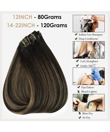 FSHINE Clip In Extensions - Real Hair 30cm Black & Caramel Blonde Mix Thick & Smooth 50g 3 Pieces - Perfect for Women - Buy Online on GoSupps.com