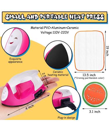 Mini Heat Press Machine with Accessories - Portable Handy Iron for Heat Transfer - Rose Red - Buy Online on GoSupps.com