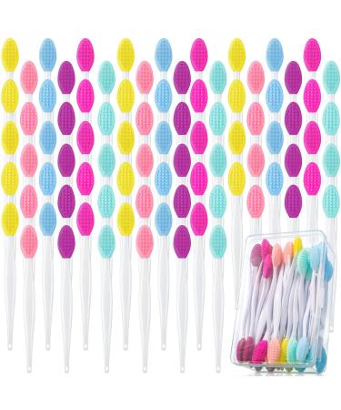 100 Pieces Lip Scrub Brushes Double Sided Silicone Exfoliating Lip Brush with Container Soft Silicone Face Lips Cleaning Tool Silicone Lip Scrubber for Plump Smoother Lip Appearance