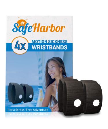 SafeHarbor Motion Sickness Wristbands | 4 Travel Wrist Bands, Cruise Essentials | Natural Sea Sickness and Nausea Relief in Children and Adults | Helpful E-Book Included