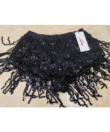 Yollmart Women's Sequins Tassel Skirts Shorts - Medium Black | Dance Festival Bottoms - Buy Online on GoSupps.com