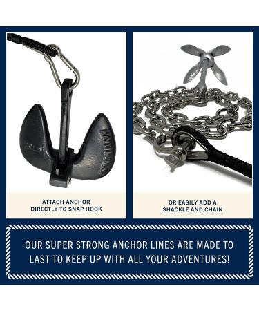 Rainier Supply Co. 100ft x 3/8 inch Boat Anchor Line | Double Braided Nylon Rope with 316SS Thimble and Snap Hook | Heavy Duty Marine Grade | Black - Buy Online on GoSupps.com