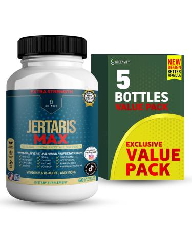 Jertaris Max Extra Strength Prostate Support Natural Herbal Supplement with Saw Palmetto Pygeum Plant Sterols 60 Capsules (5)