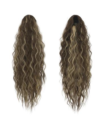 65 cm Fine Long Braid Ponytail Extension - Wavy Curly Chestnut Brown & Ash Blonde - Natural Clip-In Art Hair - Buy Online on GoSupps.com