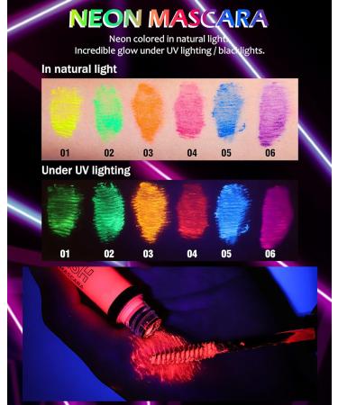 UV Glow Colored Mascara Volume and Length-2Pcs Blue Purple Colorful Neon Mascara for Eyelashes Waterproof Smudge-proof Long Lasting Non Clumping Curling Mascara for Halloween Christmas Parties-05+06 05+06# - Buy Online on GoSupps.com