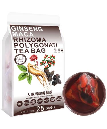 100% Natural Ginseng Maca rhizoma polygonati Tea Bag 250g/8.81oz (10g*25bags) Goji Mulberries Huangjing Natural Herbal Tea Combination Herbal Tea Independent Pouch Packaging Herbal Tea Substitute Tea