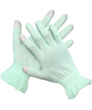 AovYoo Moisturizing Gloves Overnight Cotton Gloves for Dry Hands Eczema Gloves with Touchscreen Fingertips Nighttime Lotion Gloves for Sleeping SPA Beauty (M) Green/1 Pair M