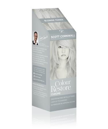 Scott Cornwall Colour Restore Chrome Temporary Toner Dye -Hair Toner Creates Pure Silver Metallic Blonde Tones - PPD Peroxide Free Vegan Friendly Deep Conditioner Up for Bleached Light Blonde or Grey Bases Restore Chrome 100 ml (Pack of 1)