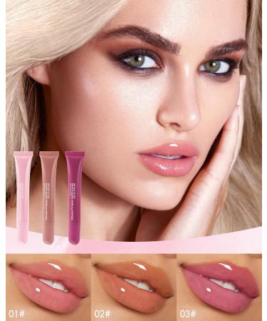 Tinted Peptide Lip Tint Moisturizer Set-3 Colors Nude Pink Rose Lip Treatment Balm Longlasting Jelly Yummy Lip Tint Stain Lip Gloss Hydrating Glow Reviver Lip Care Oil Kit for Women-01+02+03 - Buy Online on GoSupps.com