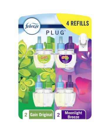 Febreze Odor-Fighting Fade Defy PLUG Air Freshener Gain Moonlight Breeze Gain Original 0.87 fl. oz. Oil Refills 4 Refills (2 of Each)