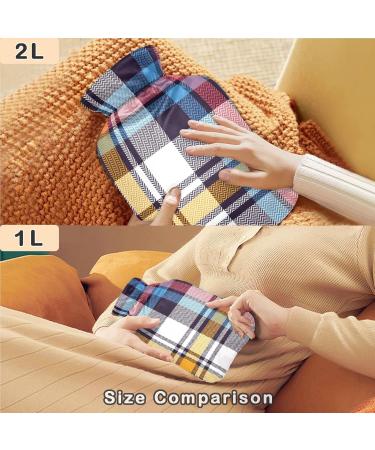 NAANLE Hot Water Bottle with Cover - Blue Pink Tartan Plaid 2L | Back Pain Relief Hand & Foot Warmer Neck Warmth & Cold Therapy - Buy Online on GoSupps.com