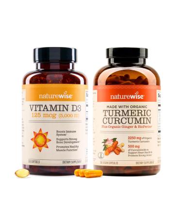 NatureWise Vitamin D3 5000IU (125mg) 360 Count + Curcumin Turmeric 2250mg w/Black Pepper 95% Curcuminoids Capsules 360-Count - Bundle for Immune & Joint Health - Gluten-Free Non-GMO