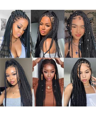 Long 28 Braided Wig with Free Part and Swiss Lace Front for Black Women - Lightweight Synthetic Twist Braids - 28 Inch Black Color - Buy Online on GoSupps.com
